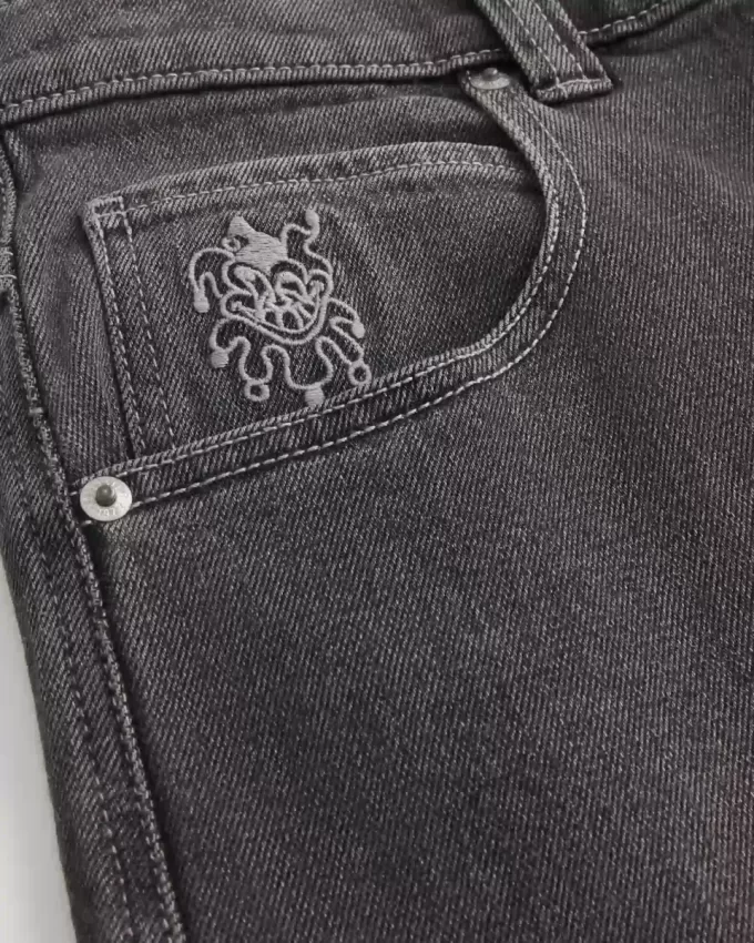 Washed Black Playing Card Joker Graphic Skater Baggy Jeans Washed Black Playing Card Joker Graphic Skater Baggy Jeans